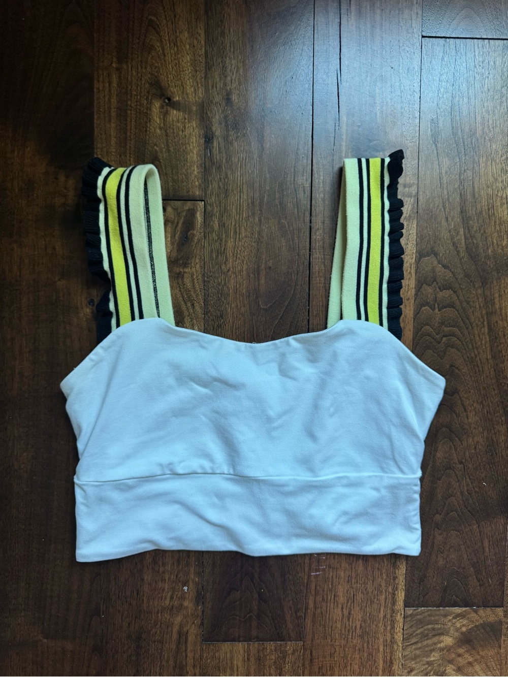 FP Movement by Free People White Crop Tank with Yellow-Striped Straps
